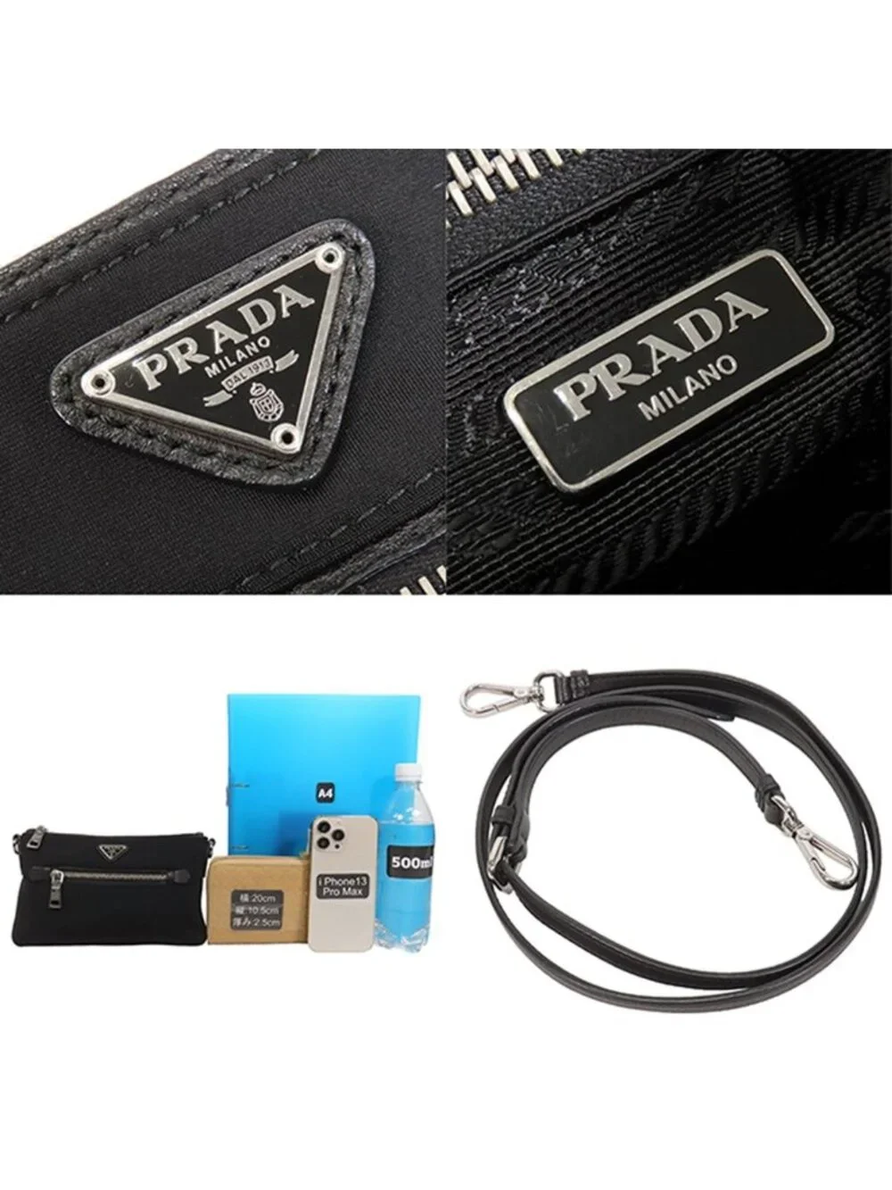 Prada Pochette Black Nylon Leather Triangle Logo 2-Way Shoulder Bag